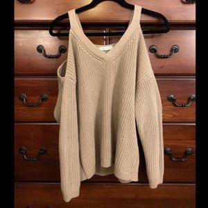 Tan Open-Shoulder Sweater